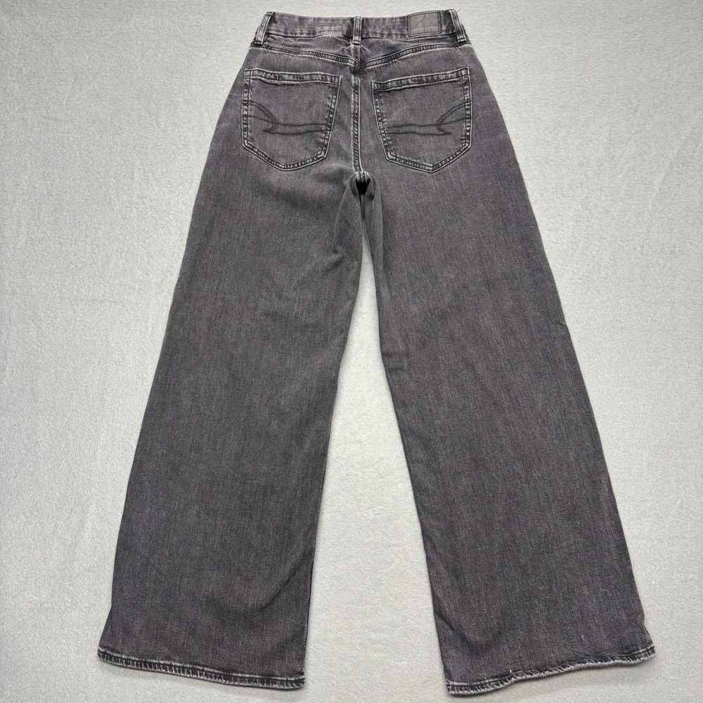 American Eagle Jeans Womens 2 Curvy Baggy Wide Leg Super High Rise Black Denim - Picture 10 of 13